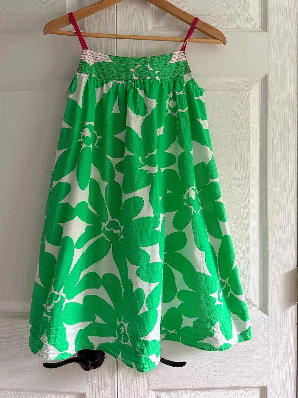 Mini Boden Girls 11-12Y Green White Floral Cotton Sundress Pink Straps